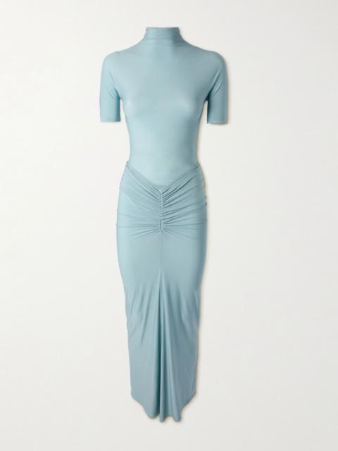 Alaïa Ruched stretch-jersey midi dress Turquoise