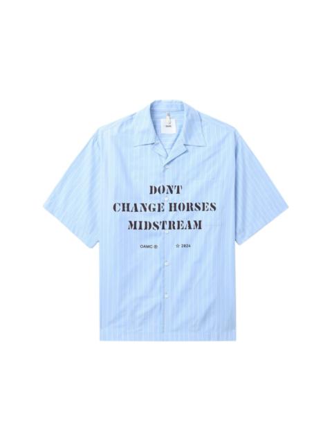 striped slogan-print shirt