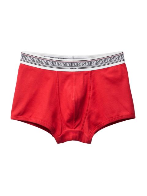 VERSACE Men's Ribbed Greca Medusa Stretch-Cotton Trunk Briefs - Bright Red