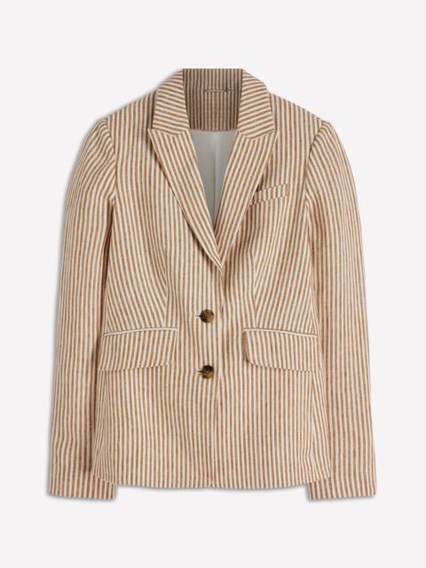 BODEN Stamford Linen Blazer-Brown, Ivory Ticking Stripe