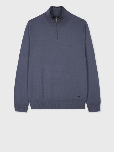 Paul Smith Washed Blue Merino Wool Half-Zip Sweater