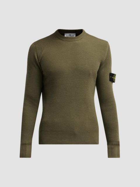 Stone Island Men's Rib-Knit Wool Crewneck Top - Military Green