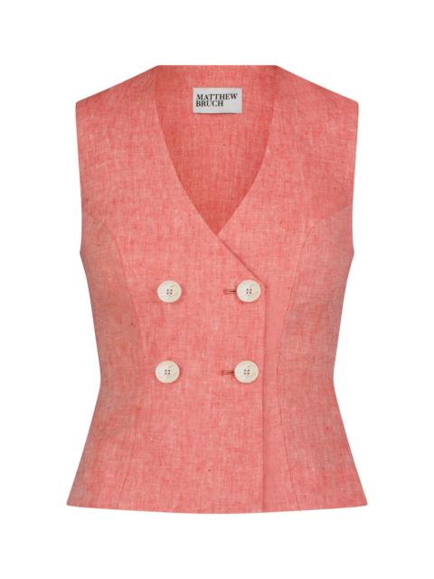 MATTHEW BRUCH Double Breasted  Linen Vest coral