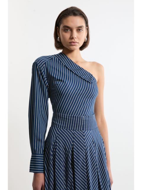 KAREN MILLEN Asymmetric Cotton Striped Woven Long Sleeved Shirt