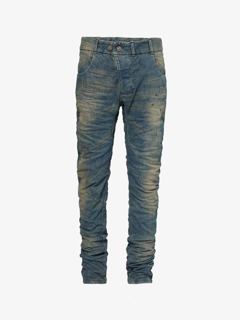 Boris Bidjan Saberi Asymmetric-waist drawstring-trim regular-fit stretch-denim jeans