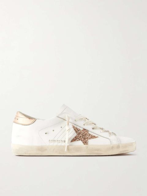 Super-Star distressed glittered leather sneakers
