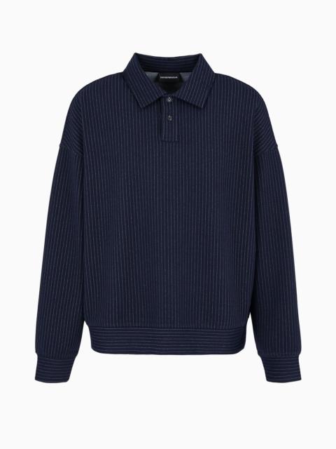 Pinstripe viscose-blend jersey sweatshirt with polo-shirt collar