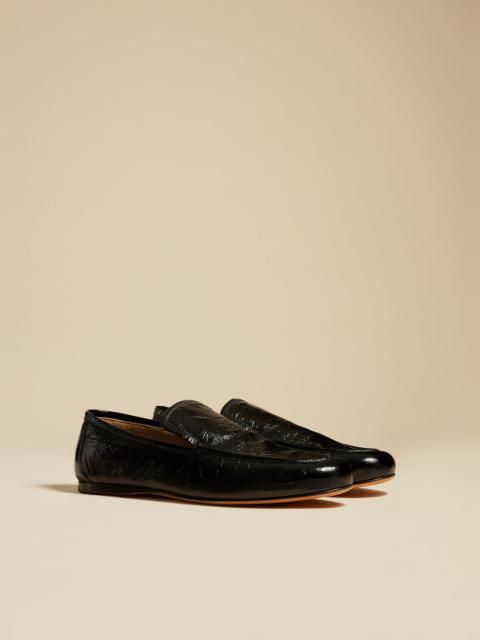 The Alessia Loafer in Black Crinkled Leather