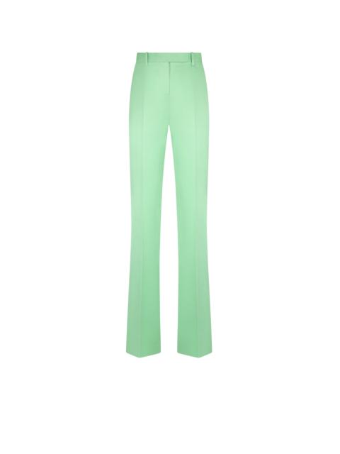WASHED COTTON SILK BLEND DUCHESSE TAILORED STRAIGHT PANTS