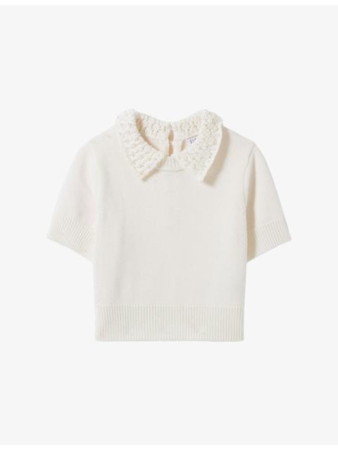 Claudie Pierlot Pearl-Embellished Short-Sleeve Wool And Cashmere-Blend Top