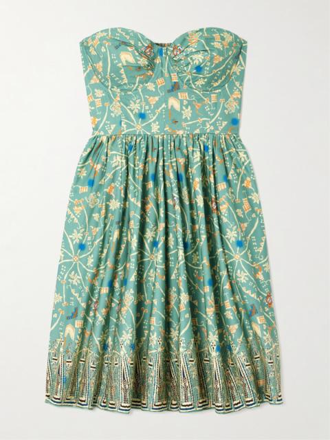 EMPORIO SIRENUSE Freda Convertible Printed Cotton-poplin Bustier Mini Dress