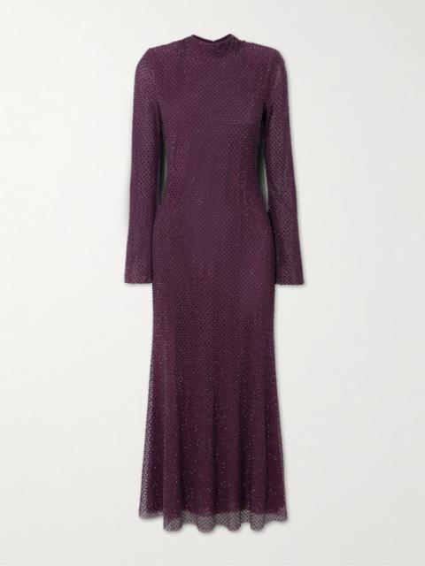 self-portrait Crystal-embellished Fishnet Turtleneck Midi Dress