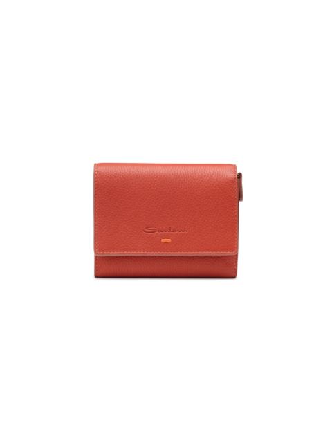 Santoni Orange tumbled leather wallet