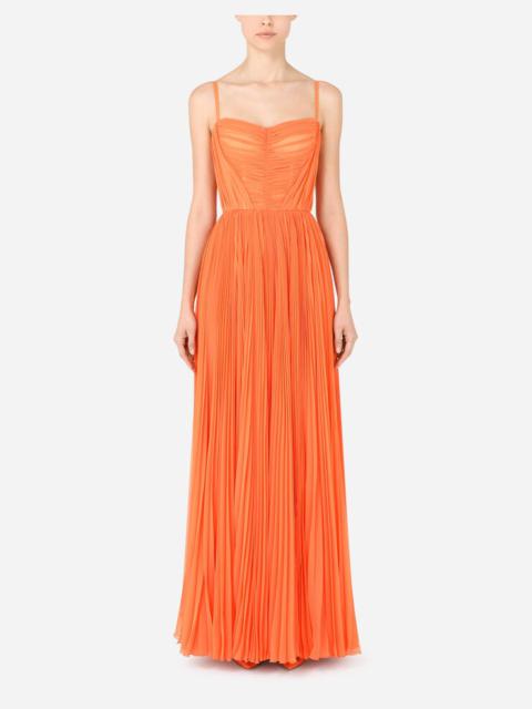 Dolce & Gabbana Long sleeveless chiffon dress with sunray pleats