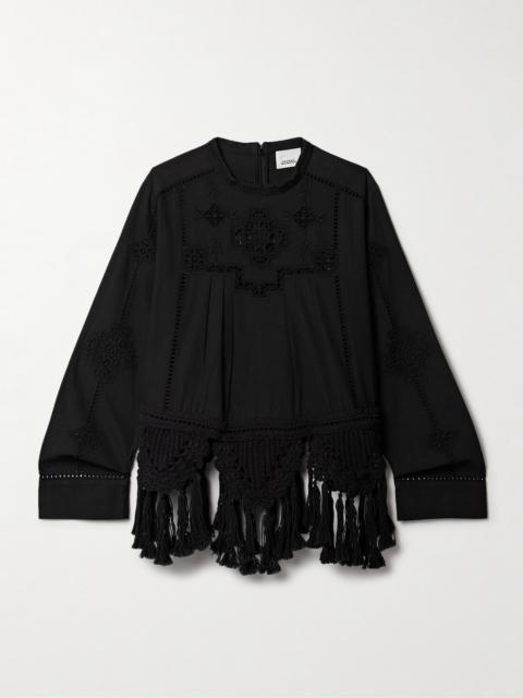 Isabel Marant Severine Crochet And Macramé-trimmed Pleated Cotton Top