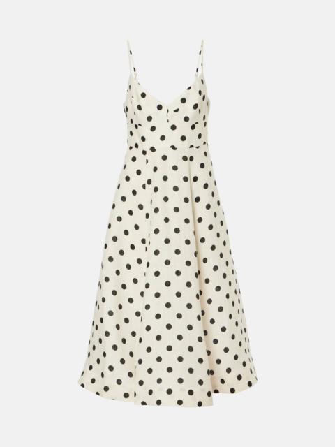 Polka-dot linen midi dress