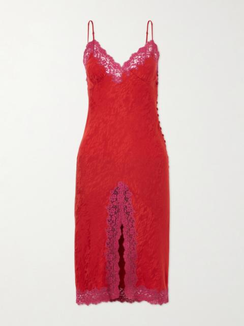 SAINT LAURENT Lace-trimmed Silk-satin Midi Dress