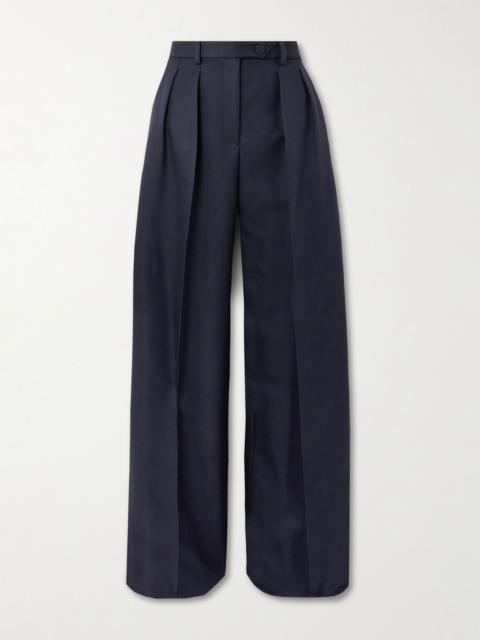 Loro Piana Devin pleated wool and silk-blend wide-leg pants Navy