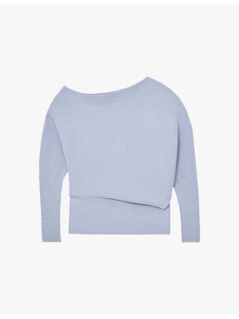 REISS Lorna draped-neck asymmetric stretch-knit jumper