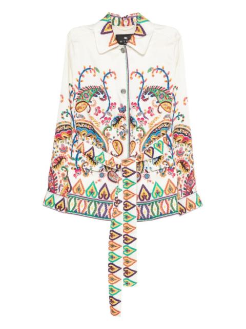 paisley-print belted jacket