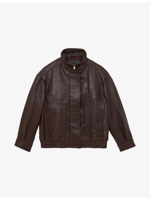 REISS Kiara Oversized Leather Bomber Jacket
