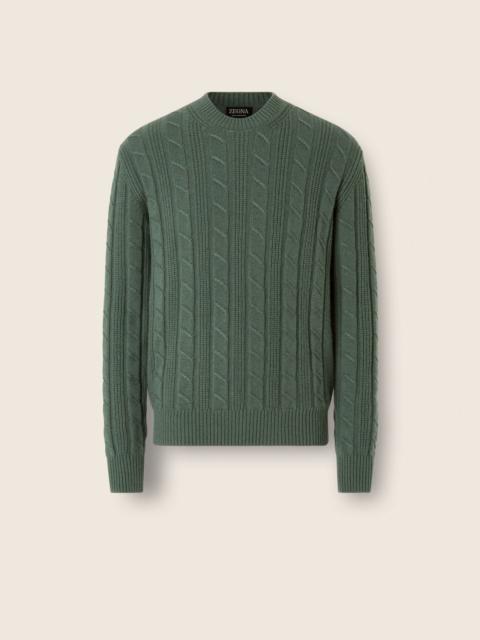 ZEGNA LIGHT GREEN MÉLANGE OASI CASHMERE CREWNECK