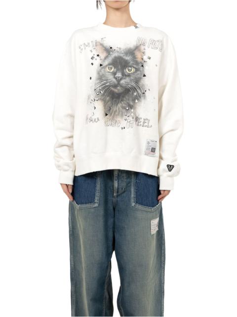 Maison MIHARAYASUHIRO Cat Printed Embellished Distressed Sweatshirt