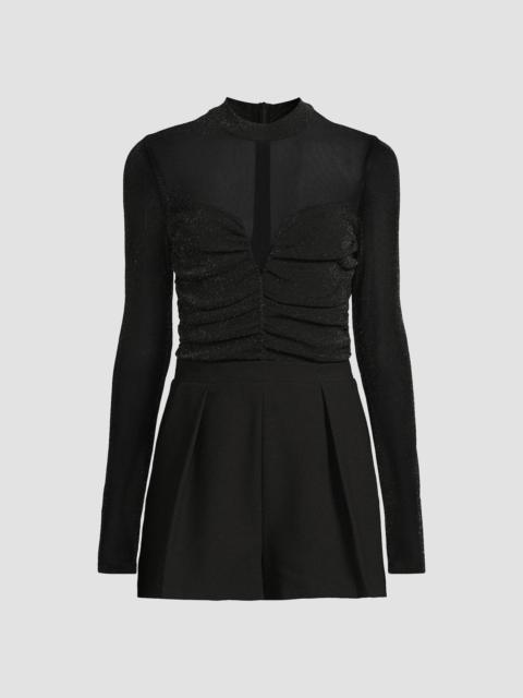 Black Halo Women's Leonarda Mesh Metallic Long-Sleeve Romper - Glistening Black