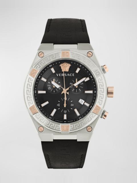 Men's V-Sporty Greca Leather Strap Watch, 46mm