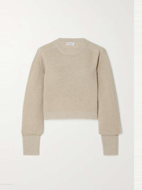 Sequin-embellished waffle-knit sweater