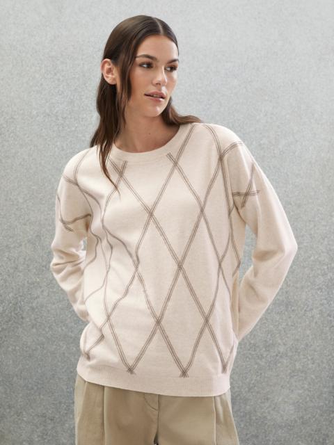Brunello Cucinelli Virgin wool, cashmere and silk sweater with shiny argyle embroidery