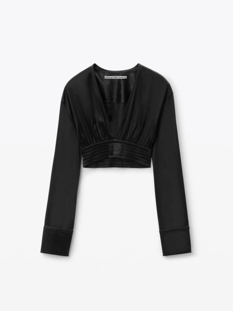 Alexander Wang cropped v-neck blouse in satin jersey