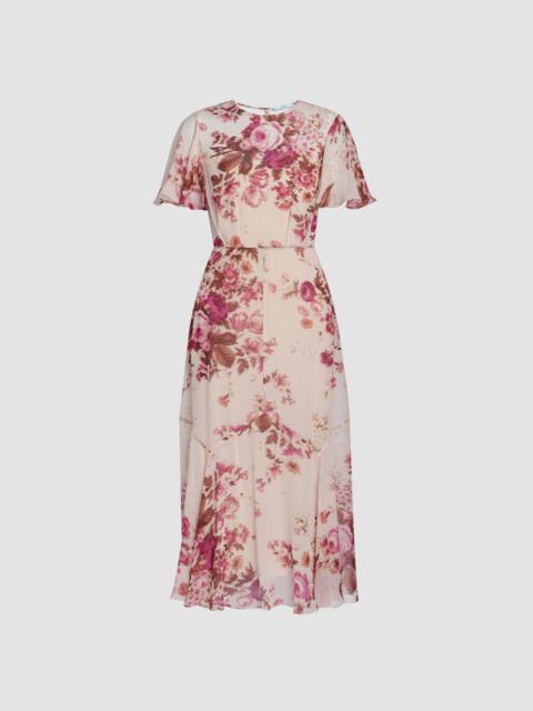 Erdem FLORAL PRINT SILK VOILE FIT AND FLARED MIDI DRESS