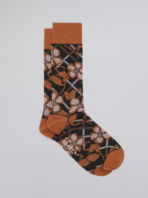 Marni BLACK FLORAL COTTON AND NYLON JACQUARD SOCK