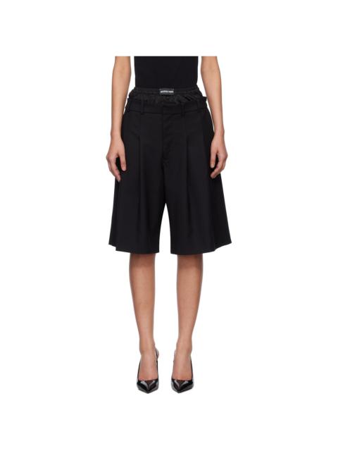 Marine Serre Black Virgin Wool Twill Shorts