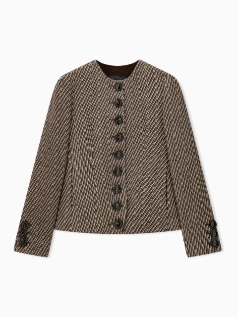 EMPORIO ARMANI COLLARLESS VIRGIN WOOL BLAZER WITH DIAGONAL TRICOT EFFECT