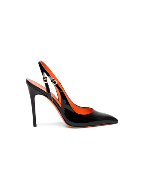 Women’s black patent leather high-heel slingback