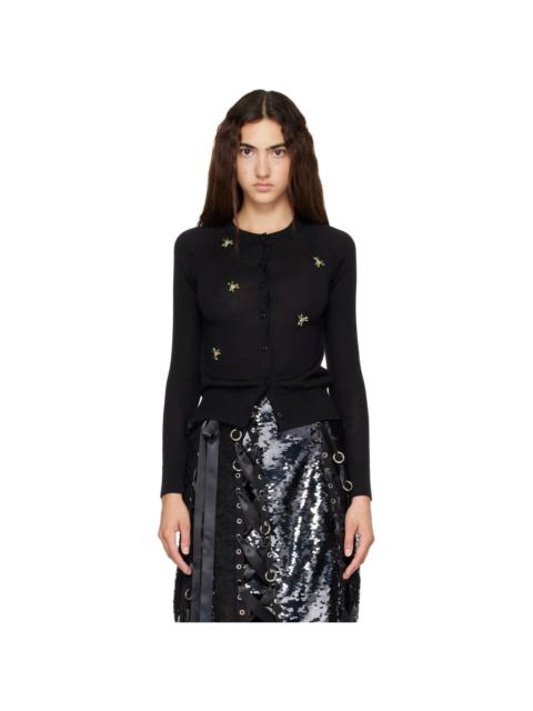 Simone Rocha Black Turbo Embellished Classic Merino Silk Cardigan