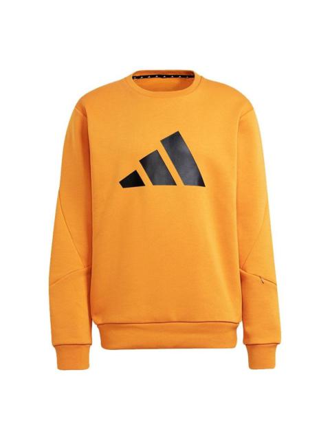adidas Men's adidas Fi Wtr Crew Large Logo Printing Sports Round Neck Pullover Orange H46508