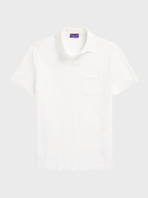 Men's Slim-Fit Cotton Silk Linen-Blend Polo Shirt