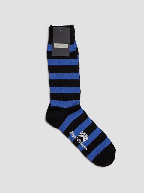 Cotton Stripe Socks in Blue/Black