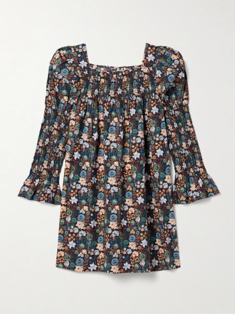DÔEN Sabia Shirred Floral-print Organic Cotton-poplin Mini Dress