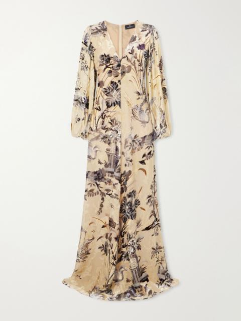 Etro Printed floral-jacquard maxi dress Beige