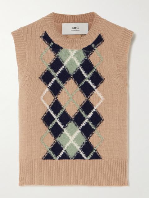 AMI Paris Argyle Jacquard-knit Wool And Cashmere-blend Sweater