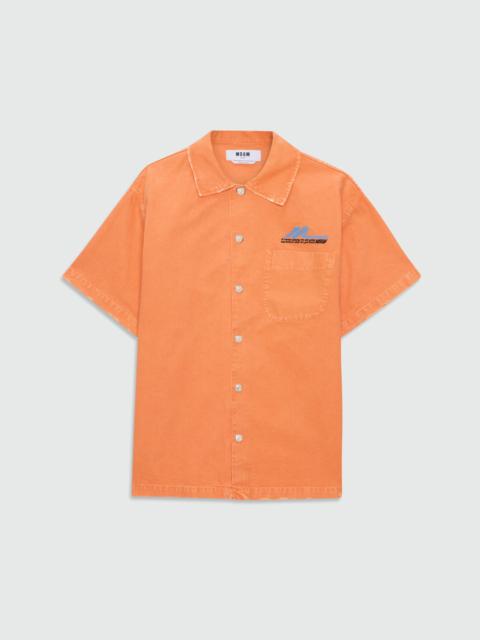 MSGM Orange cotton canvas short-sleeve shirt with enzyme wash