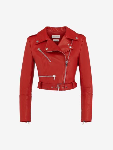 Alexander McQueen Women's Cropped Biker Jacket in Welsh Red
