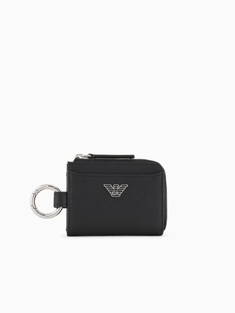 ASV regenerated Saffiano leather compact wallet with eagle plate and snap hook