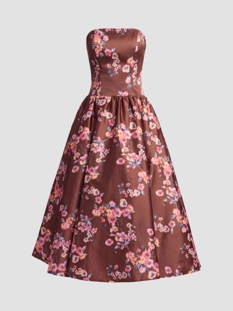 MAC DUGGAL Women's Floral Satin Drop Waist Midi Dress - Bordeaux Multi