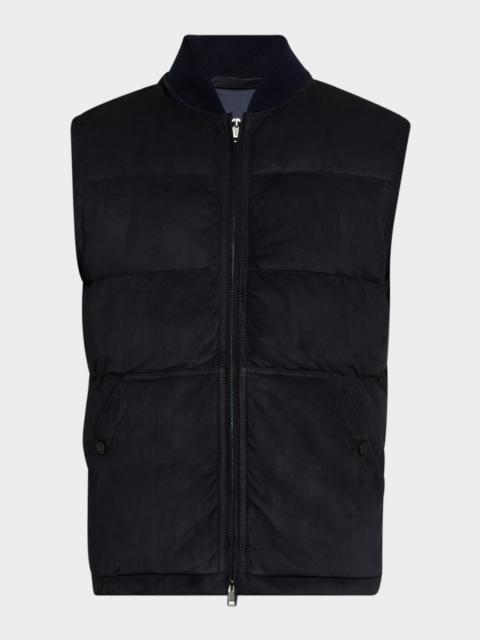 Brioni Men's Quilted Suede Full-Zip Vest