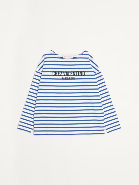 Valentino LONG-SLEEVED COTTON T-SHIRT WITH CHEZ VALENTINO PRINT